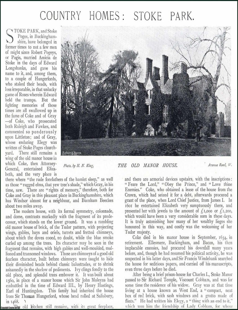 Item #509336 Stoke Park Country Home. Several pictures and accompanying text, removed from an...