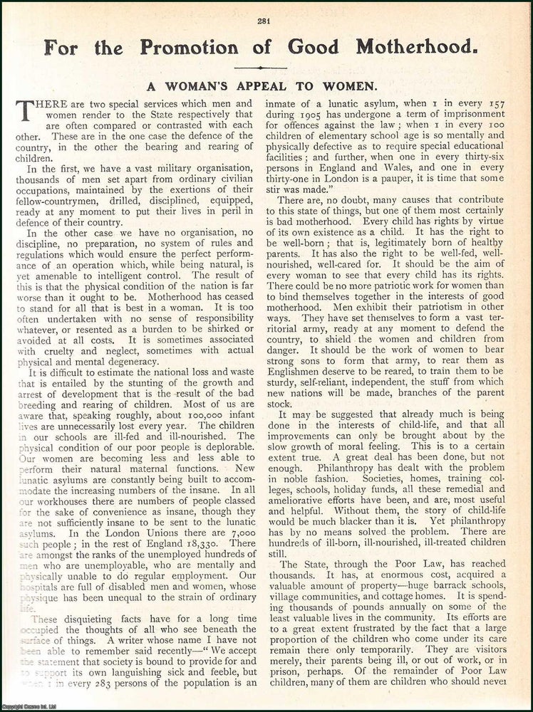 Item #509506 A Woman’s Appeal to Women: Advancing the Cause of Good Motherhood. Written by...