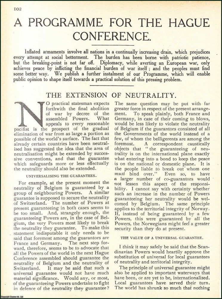 Item #509577 A Programme for the Hague Conference: Extending the Rights of Neutrality. Written by...