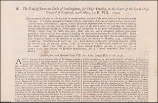 Item #509731 The Trial of Edward Duke of Buckingham, for High Treason, in the Court of the Lord...
