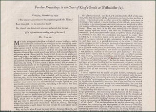 Item #509736 Further Proceedings in the Court of King's-Bench at Westminster, 1777. An original...