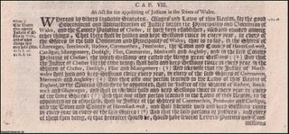 Item #509870 Welsh circuits c. 8. An Act for the appointing of Justices in the Shires of Wales....