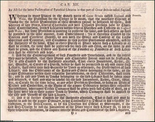 Item #509882 Parochial Libraries Act 1708 c. 14. An Act for the better Preservation of Parochial...
