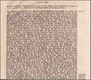 Item #509885 Lease of Exeter Castle Act 1710 c. 19. An Act to enable Her Majesty to grant the...