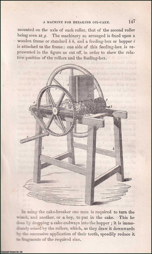 Item #510483 Description of a Machine for Breaking Oil-Cake. 2 pages, 1 figure. An article...