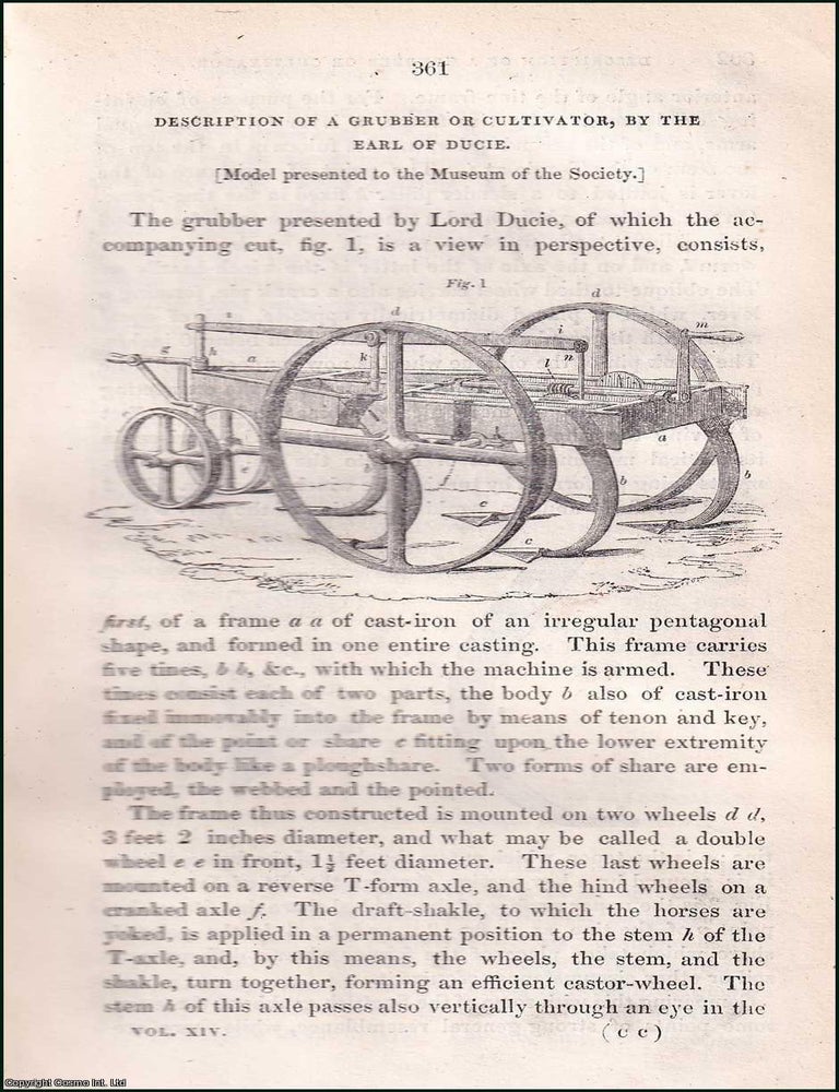 Item #510495 Description of a Grubber or Cultivator. 3 pages, 4 figures. An article printed in...