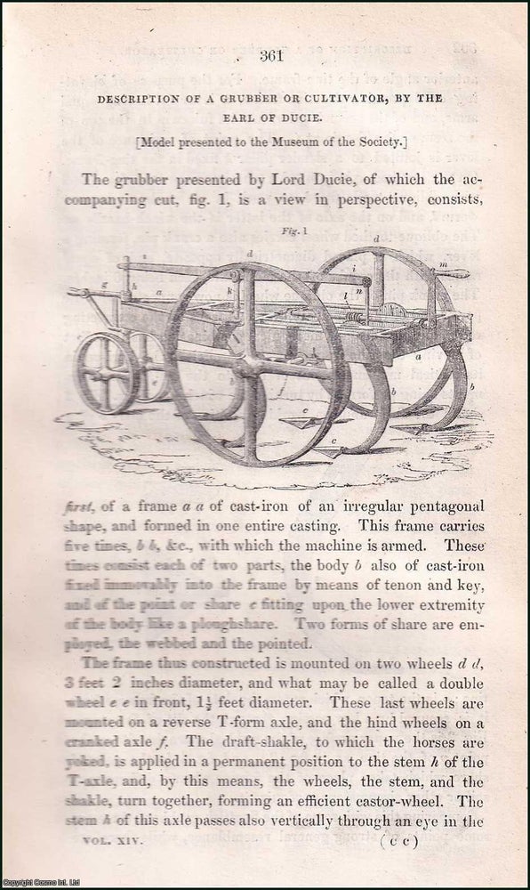 Item #510495 Description of a Grubber or Cultivator. 3 pages, 4 figures. An article printed in...