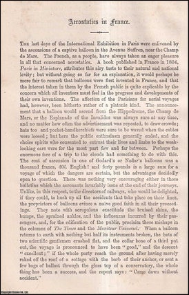 Item #511195 Aerostatics in France. An uncommon original article from the Cornhill Magazine,...