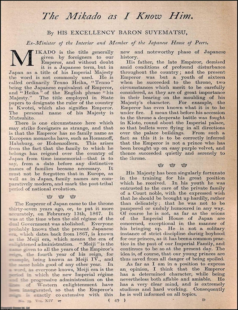Item #511677 The Mikado as I know him : the Emperor of Japan. An uncommon original article from...