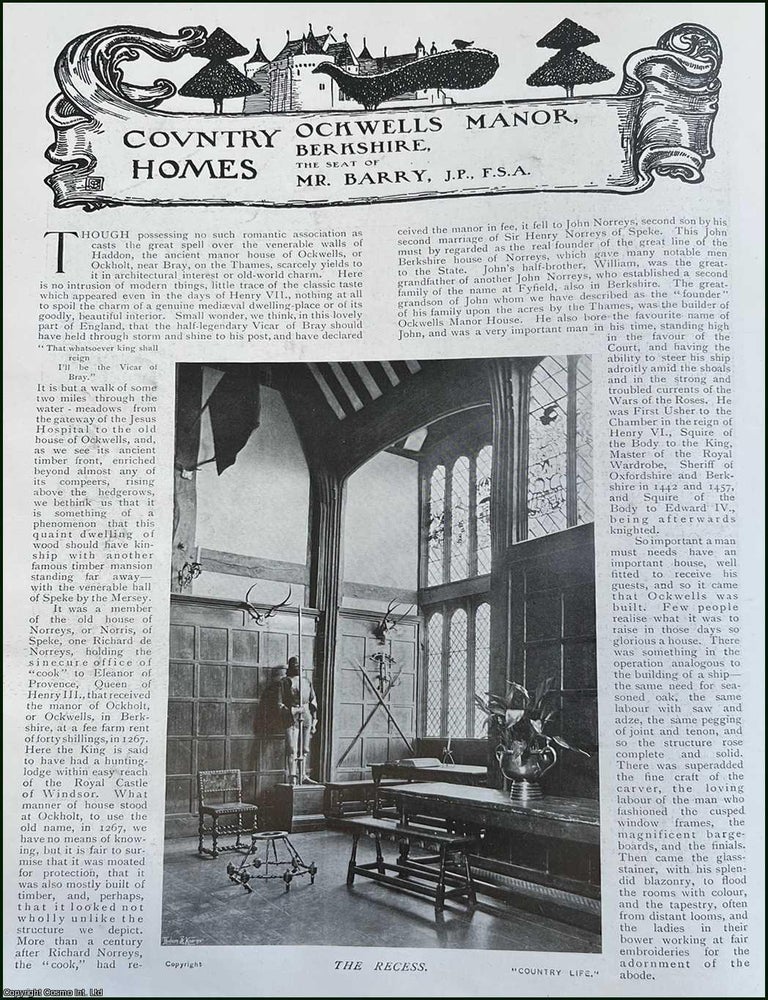 Item #512274 Ockwells Manor, Berkshire. The Seat of Mr. Barry, J.P., F.S.A. Several pictures and...