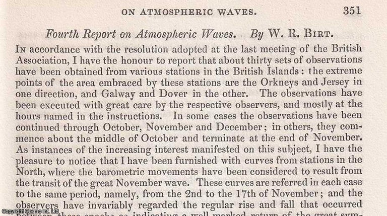 Item #512404 1847. Atmospheric Waves. 21 pages, 2 plates, 1 folding plate. An article printed in...