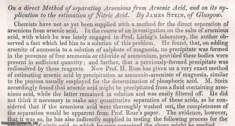 Item #512460 A direct Method of separating Arsenious from Arsenic Acid, & on its application...