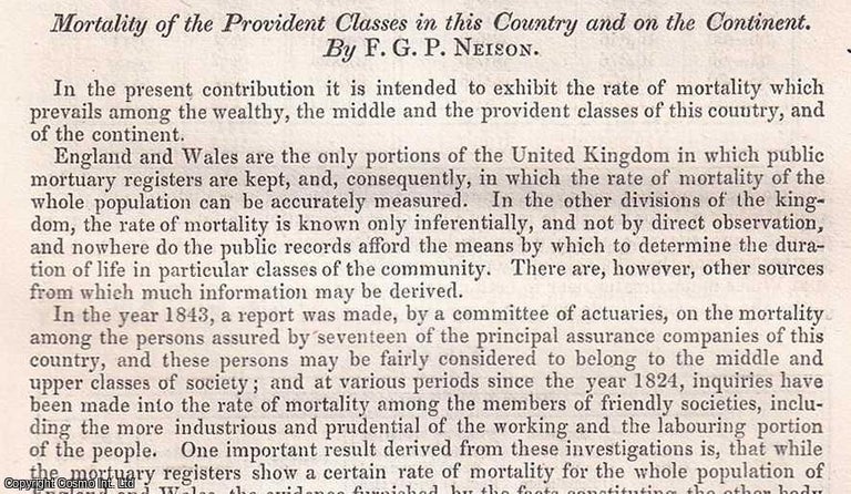 Item #512494 Mortality of the Provident Classes in this Country & on the Continent. An...