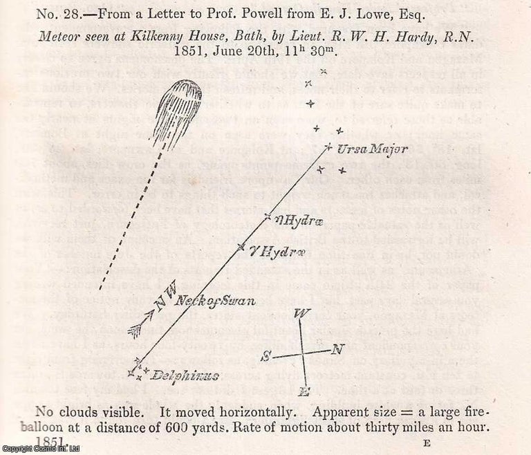 Item #512505 1851. Observations of Luminous Meteors ; continued from the Report of 1850. 52...