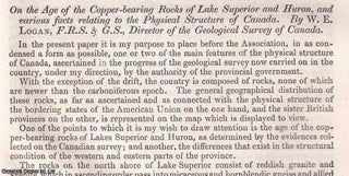 Item #512533 The Age of the Coppper-bearing Rocks of Lake Superior & Huron, & various facts...