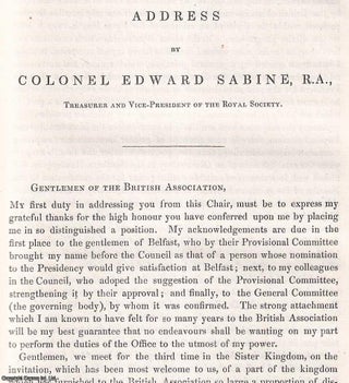 Item #512554 Colonel Edward Sabine. Presidential Address, 1852 to the British Association,...
