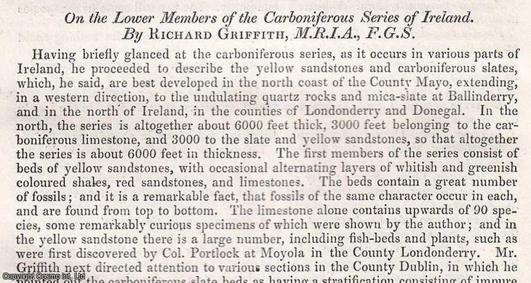 Item #512574 1852. The Geology of Ireland. 2 pages. An article printed in 1853, written by...