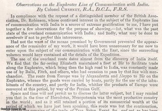 Item #512592 Observations on the Euphrates Line of Communication with India. An uncommon original...
