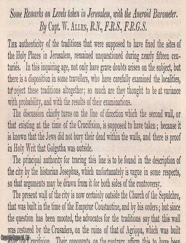 Item #512630 Some Remarks on Levels taken in Jerusalem, with the Aneroid Barometer. An uncommon...