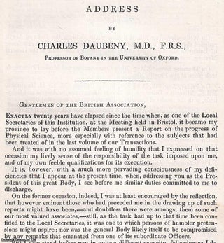 Item #512646 Charles Daubeny, Presidential Address, 1856 to the British Association, Meeting at...