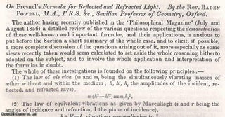 Item #512662 Fresnel's Formulae for Reflected & Refracted Light. An uncommon original article...