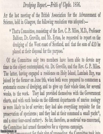 Item #512707 1856. Dredging Report - Frith of Clyde. 7 pages, 5 tables, 1 map. An article printed...