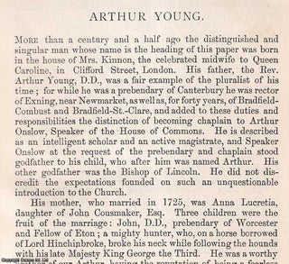 Item #512731 Arthur Young : English Agriculturist. An original article from the Journal of The...