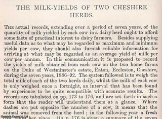Item #512742 The Milk Yields of Two Cheshire Herds : the Duke of Westminster's Estate, Eaton,...
