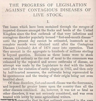 Item #512747 The Progress of Legislation against Contagious Diseases of Live Stock. An original...