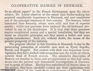 Item #512752 Co-Operative Dairies in Denmark : the History of Butter-Making. An original article...