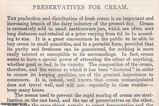 Item #512754 Preservatives for Cream. An original article from the Journal of the Royal...