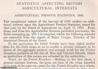Item #512761 Agricultural Produce Statistics, 1892 : Wheat ; Oats ; Potatoes ; Turnips & more. An...