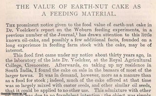 Item #512768 The Value of Earth-Nut Cake as a Feeding Material for Cattle. An original article...