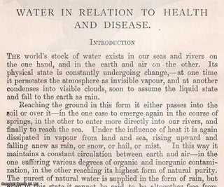 Item #512773 Water in Relation to Health & Disease : action of animals & plants ; pollution of...