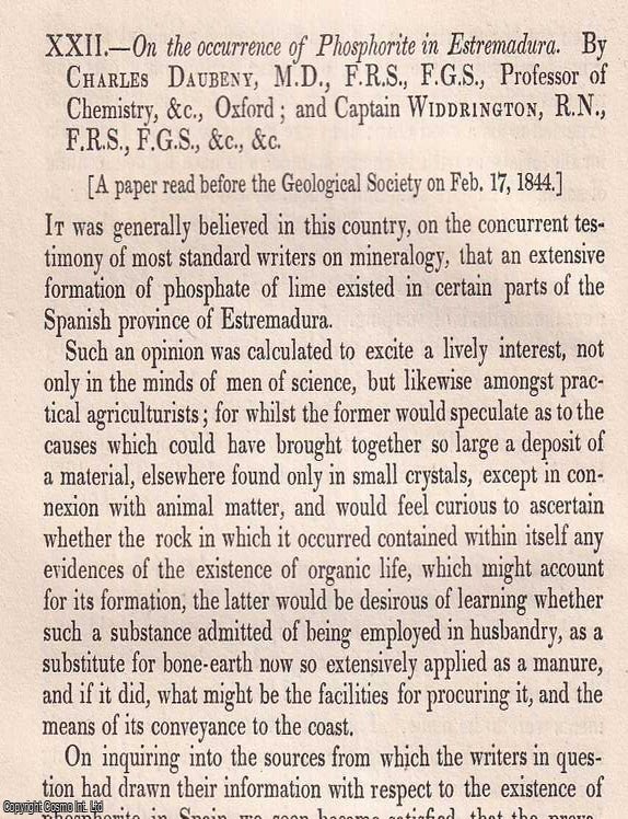 Item #512796 The occurrence of Phosphorite in Estremadura. An original article from the Journal...