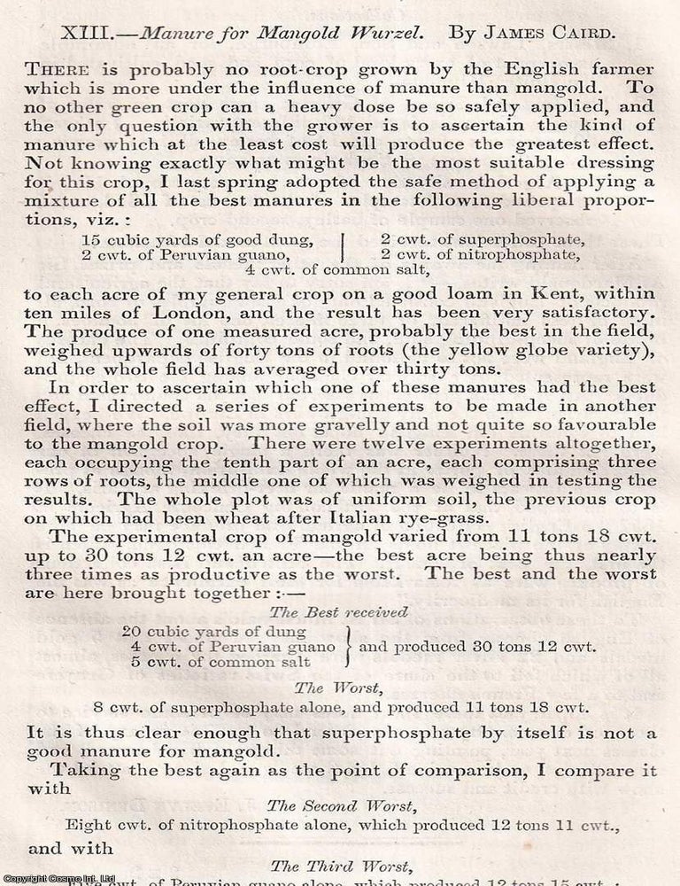 Item #512918 Manure for Mangold Wurzel, a Cultivated Root Vegetable TOGETHER WITH the Cultivation...