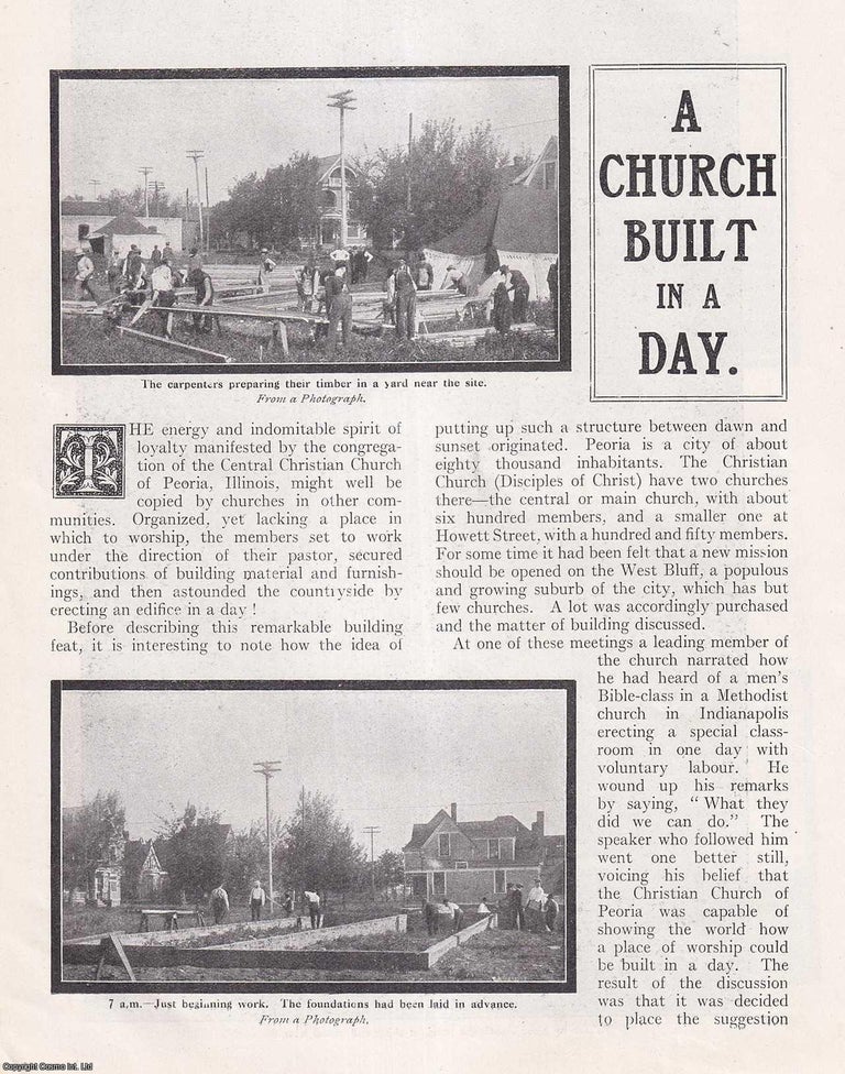Item #512940 a Church Built in a Day, Peoria, Illinois. 5 pages, illustrated. An article printed...