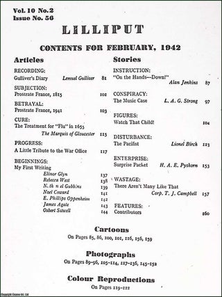 Lilliput Magazine. February 1942. Vol.10 no.2 Issue no.56. Lionel Birch story, Noel Coward article, Lemuel Gulliver article, and other pieces.