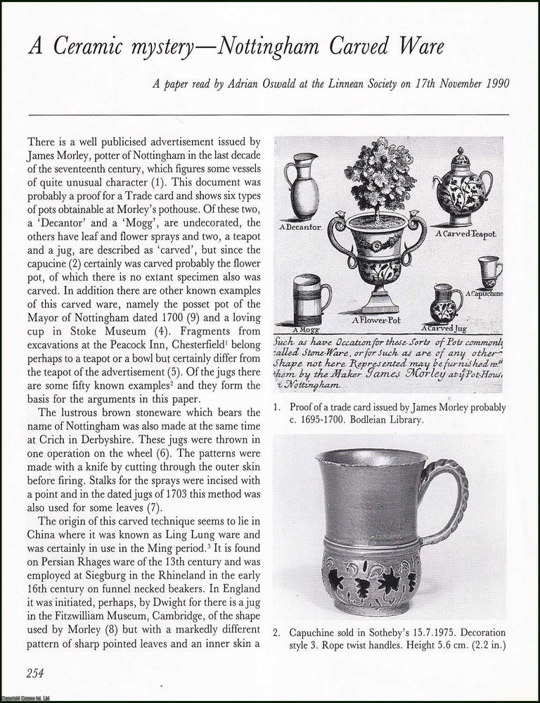 Item #513672 Nottingham Carved Ware : A Ceramic mystery. An original article from the English...