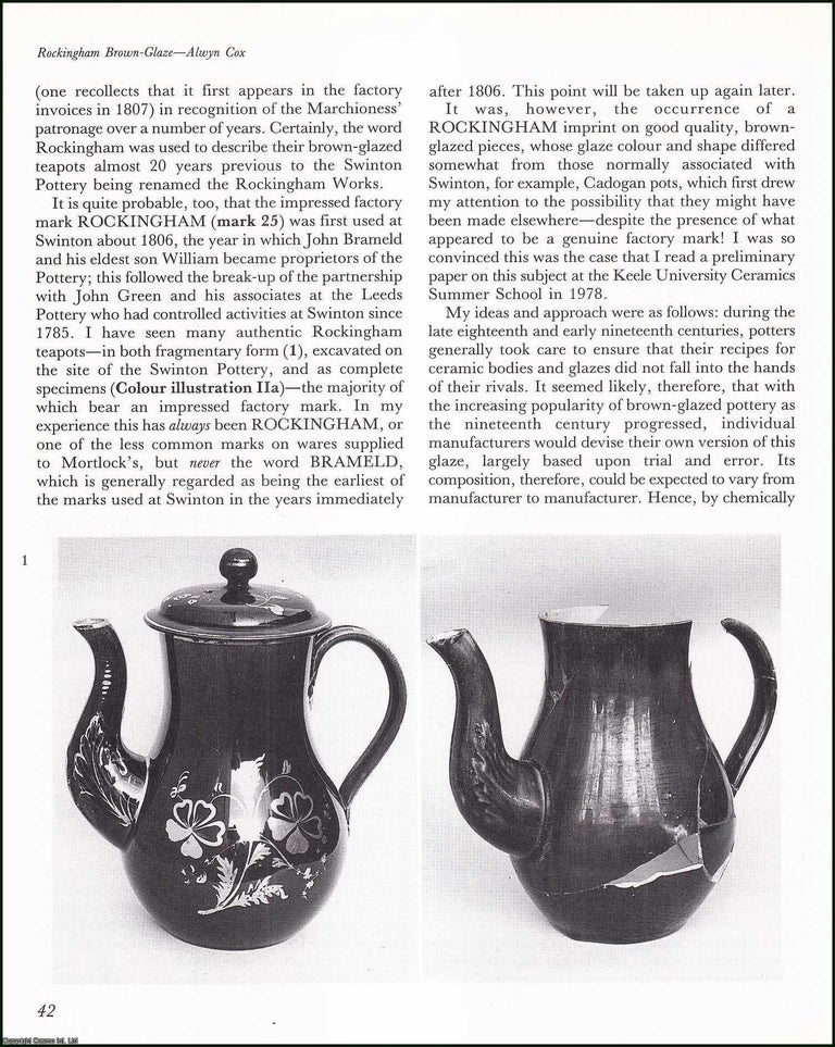 Item #513681 Rockingham and Rockingham-Type Brown-Glazed Earthenwares. An original article from...