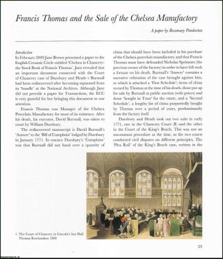 Item #513731 Francis Thomas and the Sale of the Chelsea Manufactory. An original article from the...