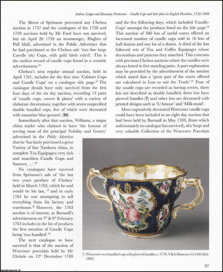 Item #513809 Candle Cups and their Place in English Porcelain, 1750-1800. An original article...
