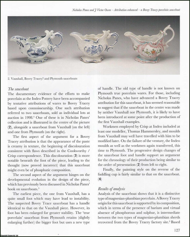 Item #513811 A Bovey Tracey Porcelain Sauceboat. 10 pages. An article printed in 2010, written by...