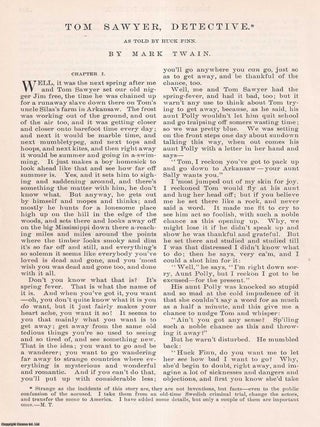 Tom Sawyer, Detective. By Mark Twain & Huck Finn. A complete 2 part original article from the Harper's Monthly Magazine, 1896.