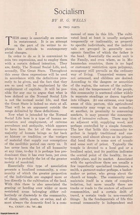 Socialism. A complete 2 part original article from the Harper's. H G. WELLS.