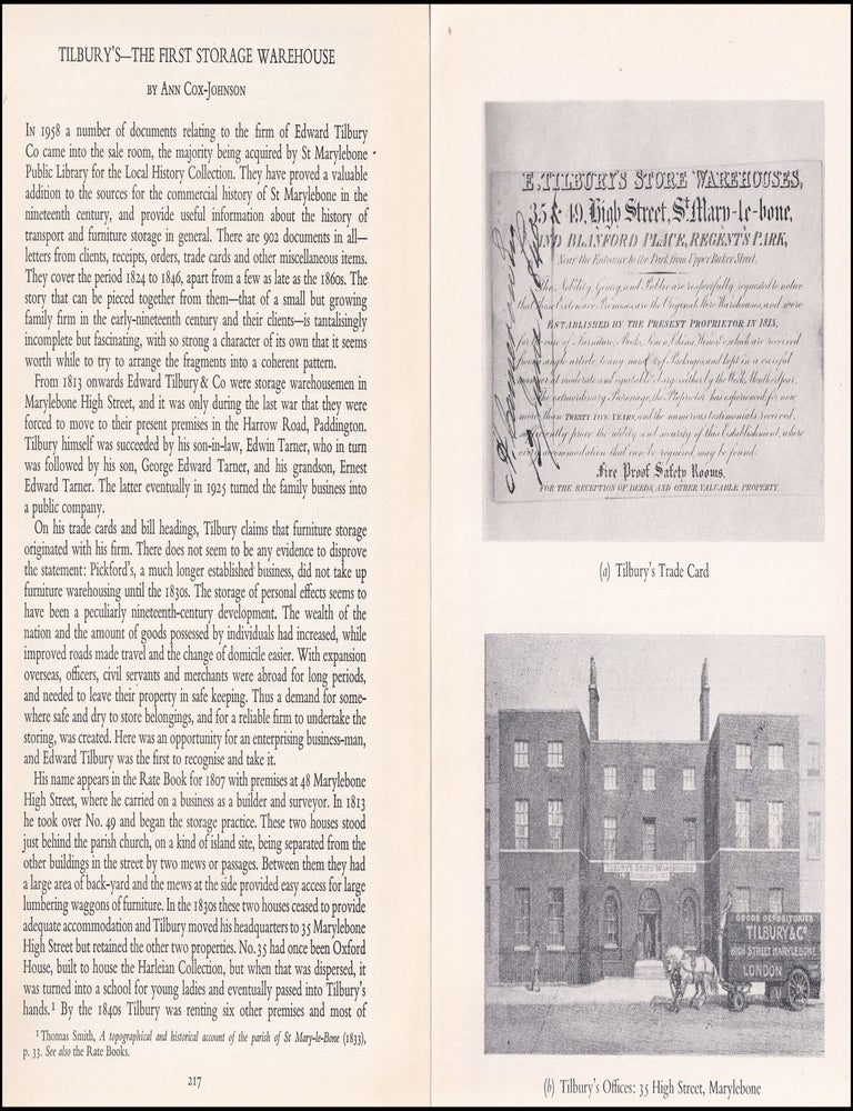 Item #514510 Tilbury's : The first Storage Warehouse. An original article from Archives, the...