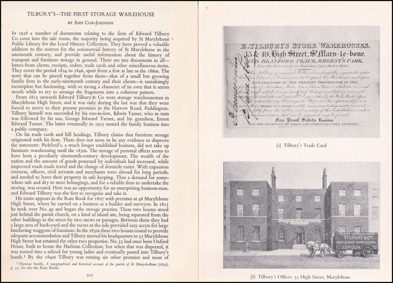 Item #514510 Tilbury's : The first Storage Warehouse. An original article from Archives, the...