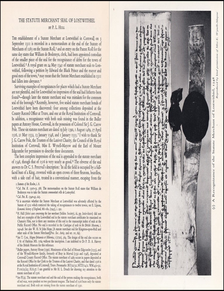 Item #514511 The Statute Merchant Seal of Lostwithiel. An original article from Archives, the...