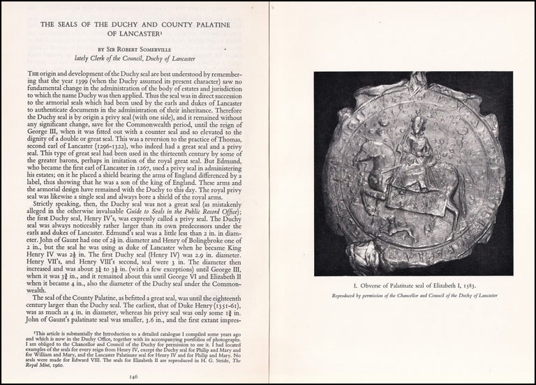 Item #514514 The Seals of the Duchy & County Palatine of Lancaster. 8 pages, 2 plates. An...