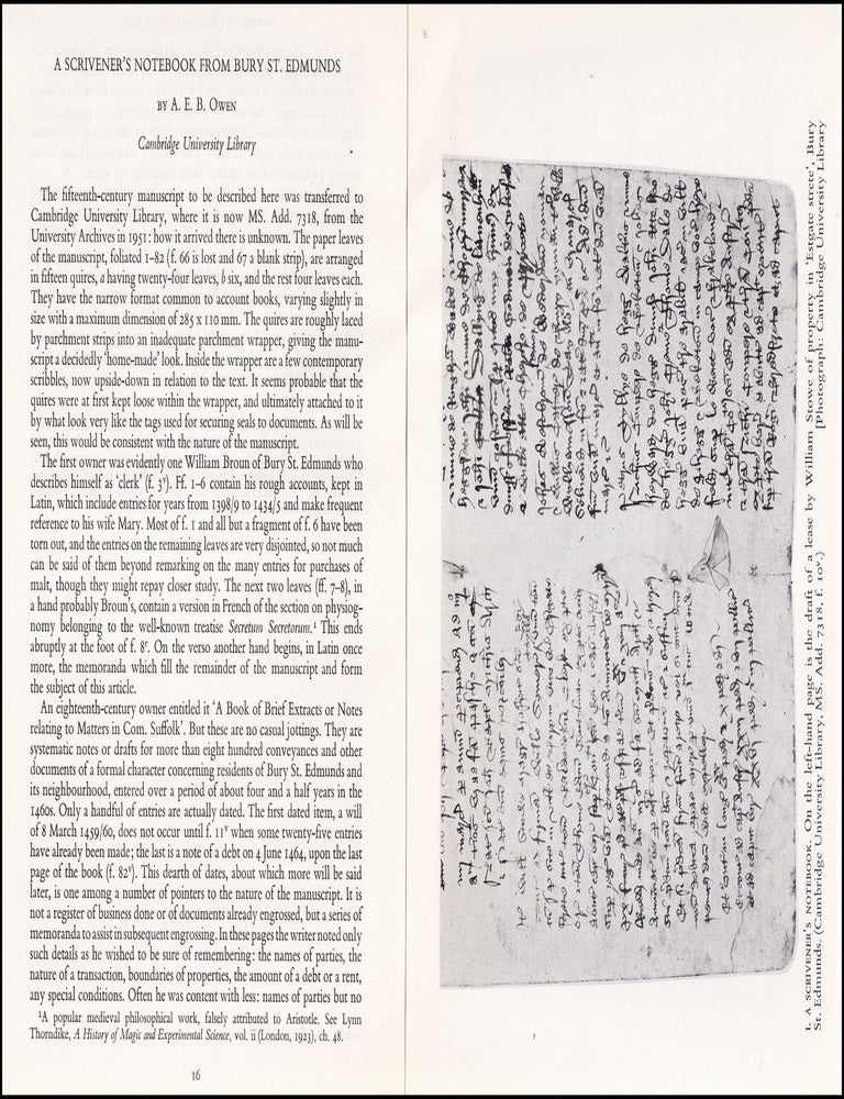 Item #514516 A Scrivener's Notebook from Bury St. Edmunds. An original article from...